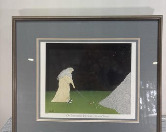 Ros Hill maakte zaterdag een ingelijste golfkunstprint met sterrenmotief (21x19 cm) in Cape May.