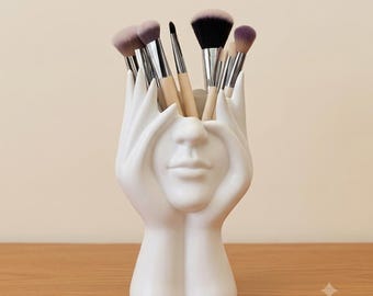 Sculpturale keramische make-upkwastenhouder – moderne beeldhouder/organizer, pennenbakje voor op het bureau