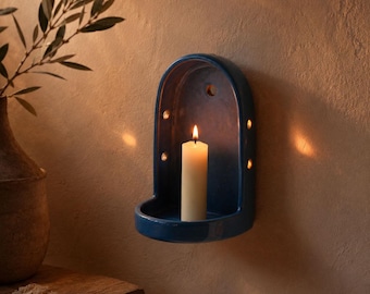 Handmade Blue Ceramic Wall Candle Holder, a cozy wall decoration and gift