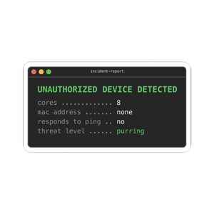 Unauthorized Device Sticker, Funny Cat Sysadmin Laptop Decal, Homelab Network Engineer Humor
