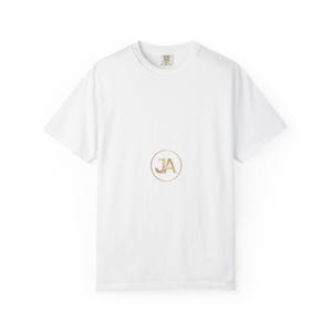Gold Monogram JA Circle T-Shirt | Minimal Initial Logo Tee