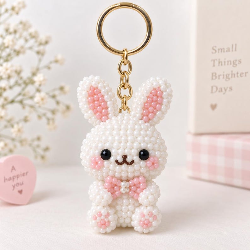 3D Seed Bead Bunny Keychain Pattern PDF, Kawaii Rabbit Tutorial ...