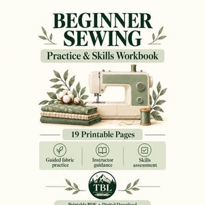 Beginner Sewing Practice Workbook PDF, Sewing Machine Worksheets, Instructor Guide and Skills Assessment