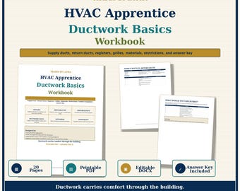 HVAC Apprentice Ductwork Basics Workbook | Printable PDF, Editable DOCX