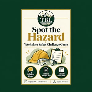 Workplace Safety Game Printable, 24 Hazard Scenario Cards, CTE Shop Safety Activity