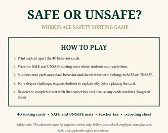 Safe or Unsafe Workplace Safety Sorting Game for CTE Shop Class