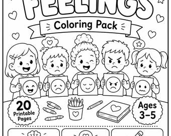 Feelings Coloring Pack for Preschool Kids Ages 3–5, 20 Printable Pages