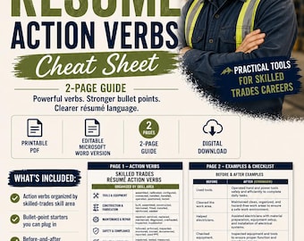 Skilled Trades Résumé Action Verbs Cheat Sheet (PDF, Word)