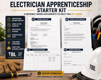 Kit de inicio para aprendices de electricista / Currículum, carta de presentación, registro y guía profesional