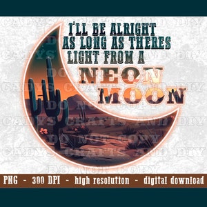Neon Moon PNG, Téléchargement numérique, Country Music Tee, Garth Lover, fichier de sublimation