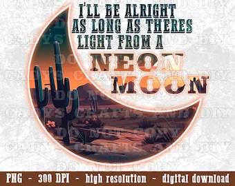 Neon Moon PNG, Digital Download, Country Music Tee, Garth Lover, sublimation file