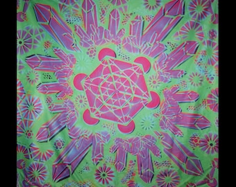 Bandana UV Reactive Blue and GLOW in the DARK inner corner w/ Free Black Light Free Shipping