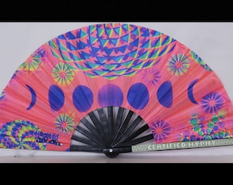 UV Reactive Clack Fan w/ Glow in the Dark Sticker UV Pink Printed Design includes FREE Mini Black light Free Shipping