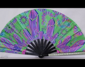 UV Reactive Clack Fan w/ Glow in the Dark Sticker UV Green Printed Design includes FREE Mini Black light Free Shipping