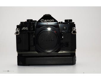 Canon A-1 SLR 35mm Film Camera Body Black Good Power Winder A2 Vintage FD Mount