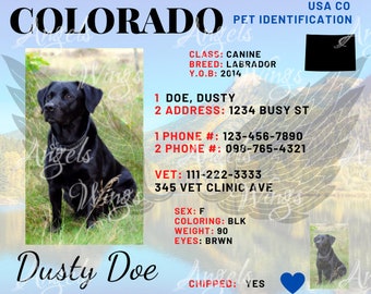 Etiqueta de identificación para mascotas del estado de Colorado