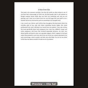 Preview page 4 of After Miscarriage by Elia Sal, showing A Note from Elia This book is for someone carrying a loss that the world too often refuses to see. If you have had a miscarriage, an ea.