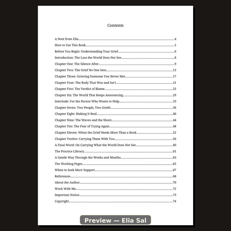 Preview page 3 of After Miscarriage by Elia Sal, showing Contents A Note from Elia...............................................................................................................