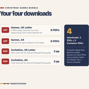 Paquete imprimible de juegos navideños: Bingo, Trivia, Emoji e Invitación imagen 8