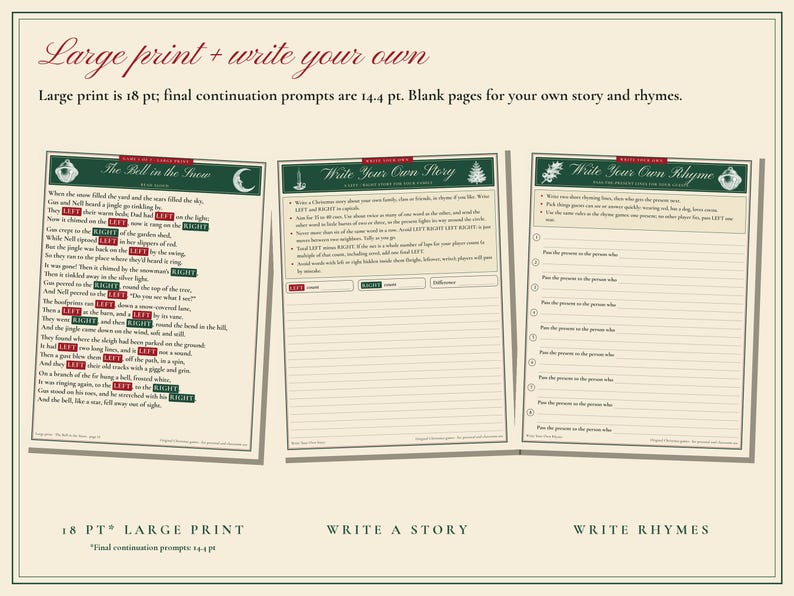 Christmas Pass the Present Game Printable, 7 Left Right & Rhyme Games image 5