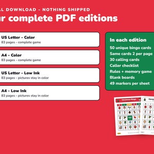 Christmas Bingo Printable for Kids, 50 Bingo Cards and Memory Game image 7