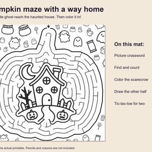 Halloween Activity Placemats Printable, 4 Different Kids Mats with Answer Keys image 3