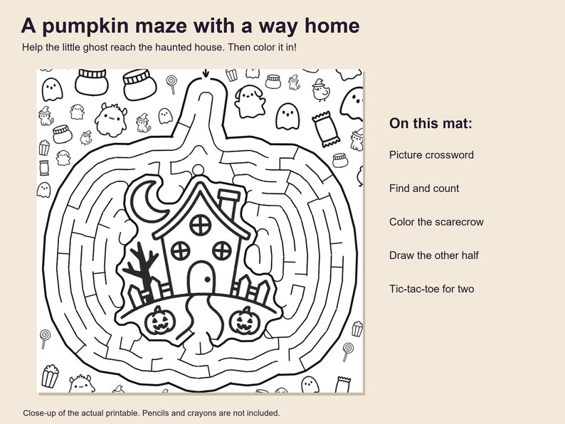 Halloween Activity Placemats Printable, 4 Different Kids Mats with Answer Keys image 3