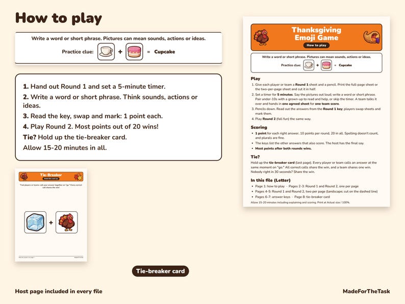 Thanksgiving & Fall Emoji Game Printable, 20 Picture Clues with Answer Keys image 4