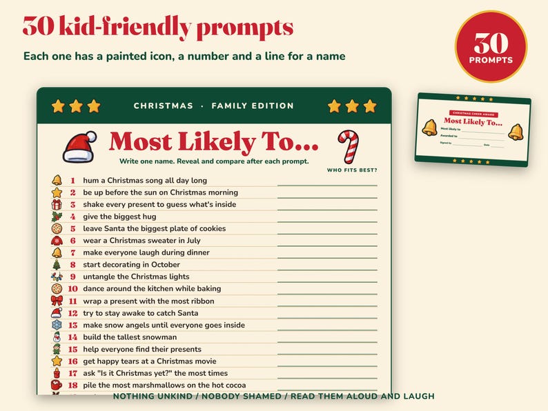 Christmas Most Likely To Game for Kids, Printable Family Party Game image 2