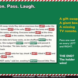 Christmas Pass the Present Game Printable, Left Right Stories and Rhymes image 3