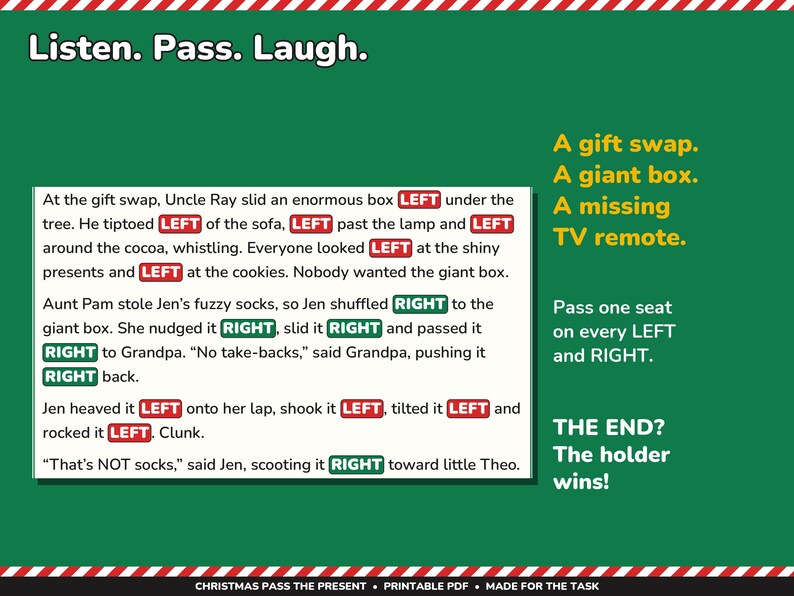 Christmas Pass the Present Game Printable, Left Right Stories and Rhymes image 3