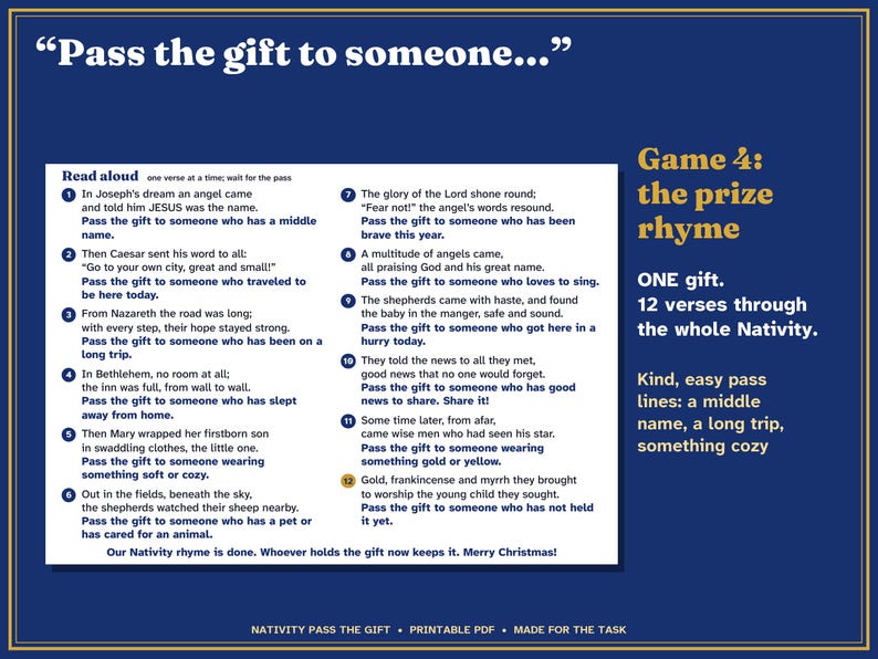 Nativity Left Right Game Printable, Christmas Gift Exchange for Church image 4