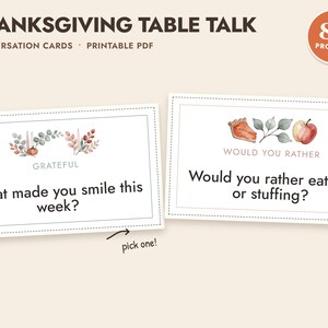 Thanksgiving Conversation Cards Printable, 80 Table Talk Prompts image 1