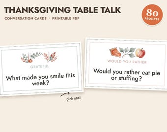 Thanksgiving Conversation Cards Printable, 80 Table Talk Prompts