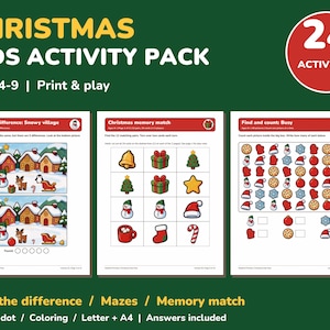 Christmas Activity Pack for Kids Printable, 24 Games and Coloring Pages image 1