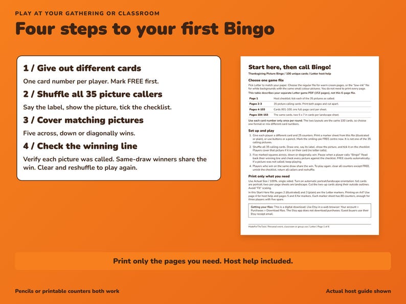 Printbare Thanksgiving Bingo-kaart, 100 afbeeldingen met bingoleiders en markers. afbeelding 4