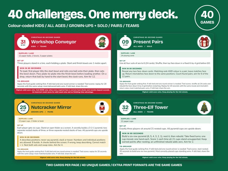 Christmas 60-Second Party Games Printable, 40 Cards & Signs image 3