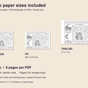 Halloween Activity Placemats Printable, 4 Different Kids Mats with Answer Keys image 5