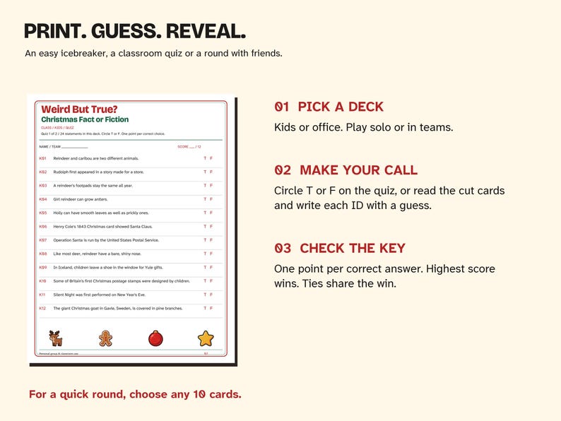 Christmas True or False Game Printable, 2 Fun Fact Decks image 4