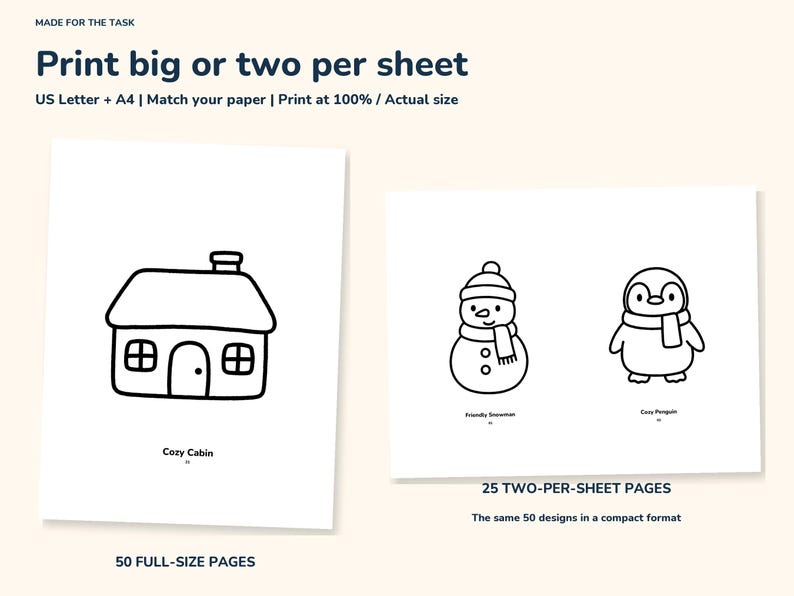 Winter Coloring Pages for Kids Printable, 50 Bold Easy Pages, Letter and A4 image 5