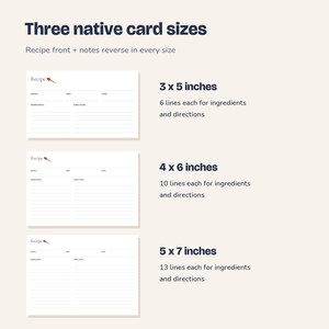 Recipe Card Template, Fillable 3x5, 4x6 and 5x7 PDFs + Print Sheets image 2