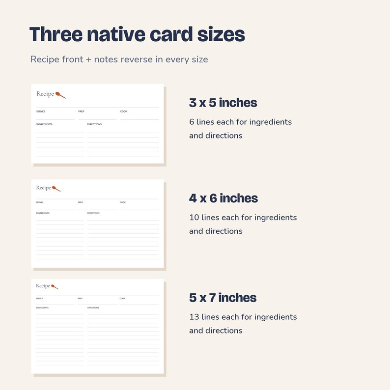 Recipe Card Template, Fillable 3x5, 4x6 and 5x7 PDFs + Print Sheets image 2