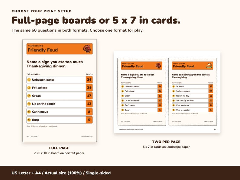 Thanksgiving Friendly Feud Game Printable, 60 Friendsgiving Party Cards image 6