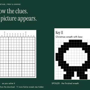 Christmas Nonogram Puzzles Printable, 12 Picture Logic Puzzles with Hints image 2
