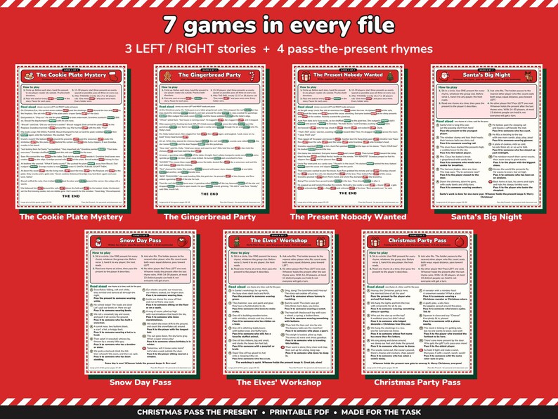 Christmas Pass the Present Game Printable, Left Right Stories and Rhymes image 2