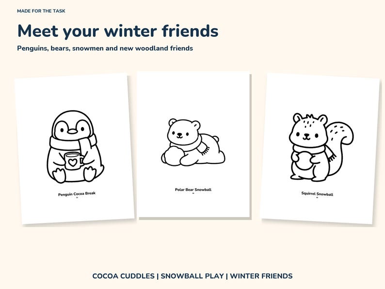 Winter Coloring Pages for Kids Printable, 50 Bold Easy Pages, Letter and A4 image 4