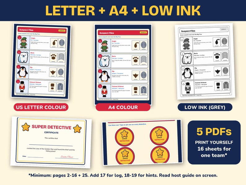 Detective Game for Kids, Christmas Mystery Game Printable, Golden Star image 7