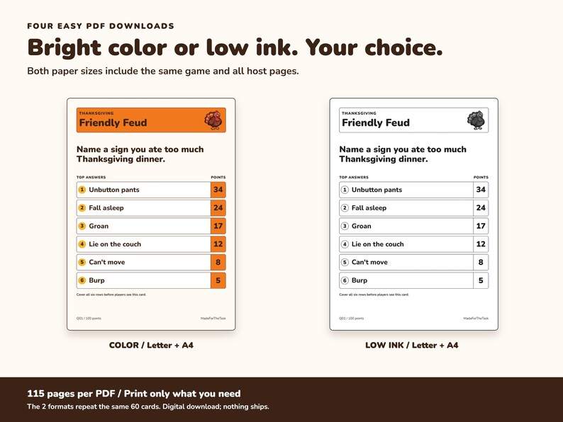 Thanksgiving Friendly Feud Game Printable, 60 Friendsgiving Party Cards image 7
