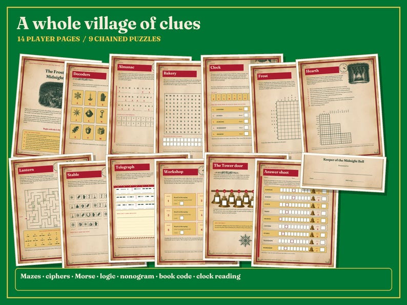 Christmas Puzzle Book for Adults Printable, 9 Connected Adventure Puzzles image 2