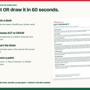 Christmas Charades Printable, Act It or Draw It, 100 Cards in 3 Decks image 4